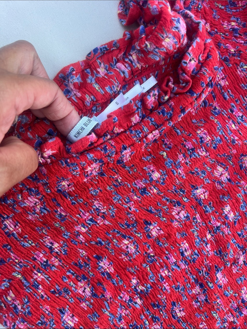 Red Floral Smocked Midi Dress